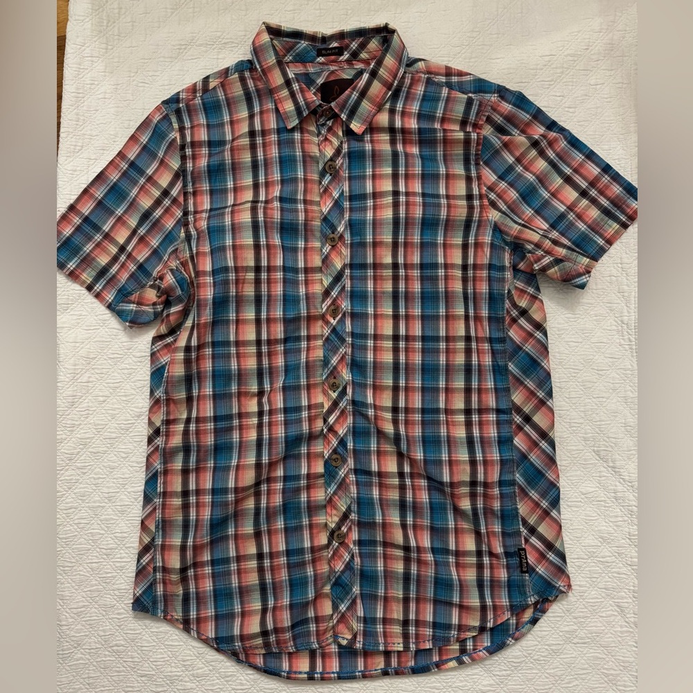 PRANA Men's Plaid Short Sleeve Shirt Size M Slim Fit